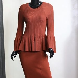 Cognac peplum Knit Skirt set